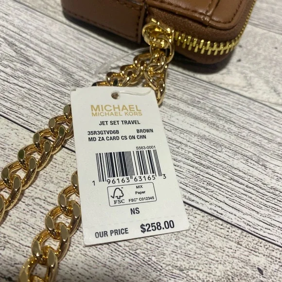 Michael Kors Jet Set Travel Small Logo Leather Brown Acorn Wristlet Wallet NWT - Picture 4 of 8